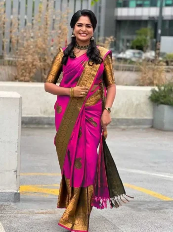 NEW ARRIVAL LICHI SILK RICH PALLU & JACQUARD WORK SAREE WITH UNSTITCHED BLOUSE PINK