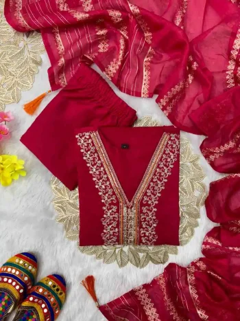 NEW ARRIVAL VATICAN SILK EMBROIDERY WITH SEQUENCE WORK TOP BOTTOM WITH DUPATTA RANI