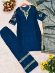 NEW ARRIVAL VELVET EMBROIDERY SEQUENCE WORK TOP BOTTOM WITH DUPATTA FESTIVE WEAR WHOLESALE PRICE ETHNIC GARMENT (4)