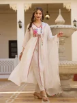 NEW ARRIVAL VISCOSE SILK SEQUENCE EMBROIDERY WORK TOP BOTTOM WITH DUPATTA OFF WHITE