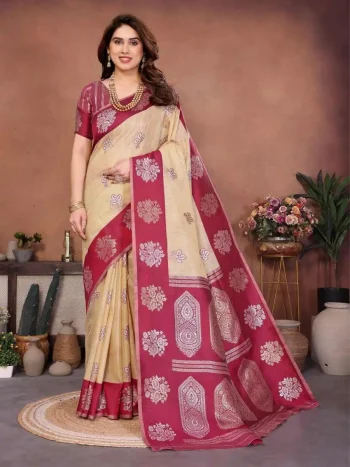 NEW PASMINA SILK BANARASI ZARI WOVEN PALLU WITH HEAVY RAJWADI ZARI WEAVING WORK SAREE WITH UNSTITCHED BLOUSE CREAM