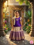 PURE MONO HAND WORK KID'S TOP LEHENGA SET PURPLE AND CREAM