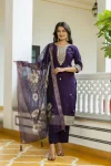 RICH LOOK CHANDERI SEQUENCE CODING EMBROIDERY WORK TOP BOTTOM WITH DUPATTA PURPLE