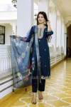 RICH LOOK CHANDERI SEQUENCE CODING EMBROIDERY WORK TOP BOTTOM WITH DUPATTA TEAL