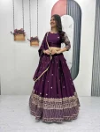 RICH LOOK CHINON EMBROIDERY THREAD AND SEQUENCE WORK LEHENGA CHOLI WITH DUPATTA WEDDING WEAR WHOLESALE PRICE ETHNIC GARMENT (5)