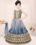 RICH LOOK CHINON SILK SEQUENCE EMBROIDERY WORK KID'S LEHENGA CHOLI WITH DUPATTA BLUE