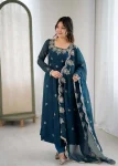 RICH LOOK CRUNCHY SILK EMBROIDERY SEQUENCE WORK GOWN BOTTOM WITH DUPATTA WEDDING WEAR WHOLESALE PRICE ETHNIC GARMENT (2)