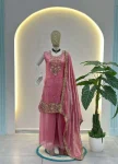 RICH LOOK FENDY SILK BEADS EMBROIDERY SEQUENCE THREAD WORK TOP PALAZZO WITH DUPATTA WEDDING WEAR WHOLESALE PRICE ETHNIC GARMENT (10)