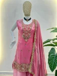 RICH LOOK FENDY SILK BEADS EMBROIDERY SEQUENCE THREAD WORK TOP PALAZZO WITH DUPATTA WEDDING WEAR WHOLESALE PRICE ETHNIC GARMENT (10)