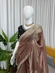 RICH LOOK FENDY SILK BEADS WITH THREAD & SEQUENCE WORK SAREE WITH UNSTITCHED BLOUSE PARTY WEAR WHOLESALE PRICE ETHNIC GARMENT (10)