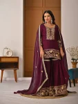 RICH LOOK FENDY SILK EMBROIDERY WORK TOP SHARARA WITH DUPATTA FESTIVE WEAR WHOLESALE PRICE ETHNIC GARMENT (3)