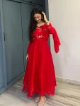 RICH LOOK FENDY THREAD, EMBROIDERY , CODING AND SEQUENCE WORK GOWN WITH DUPATTA RED