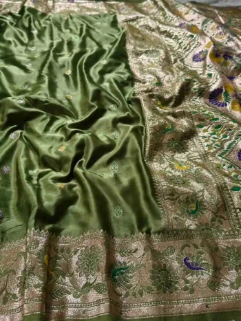 RICH LOOK GAJJI SATIN ZARI MEENA & WITH BUTTI WITH PAITHANI PALLU WORK SAREE WITH UNSTITCHED BLOUSE PISTA