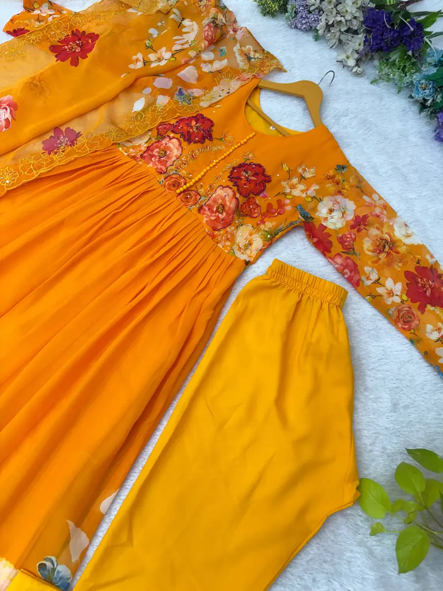 RICH LOOK GEORGETTE DIGITAL PRINT AND HANDWORK GOWN BOTTOM WITH DUPATTA FESTIVE WEAR WHOLESALE PRICE ETHNIC GARMENT (12)