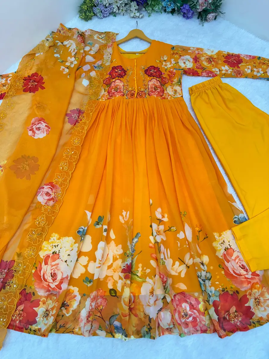 RICH LOOK GEORGETTE DIGITAL PRINT AND HANDWORK GOWN BOTTOM WITH DUPATTA FESTIVE WEAR WHOLESALE PRICE ETHNIC GARMENT (13)