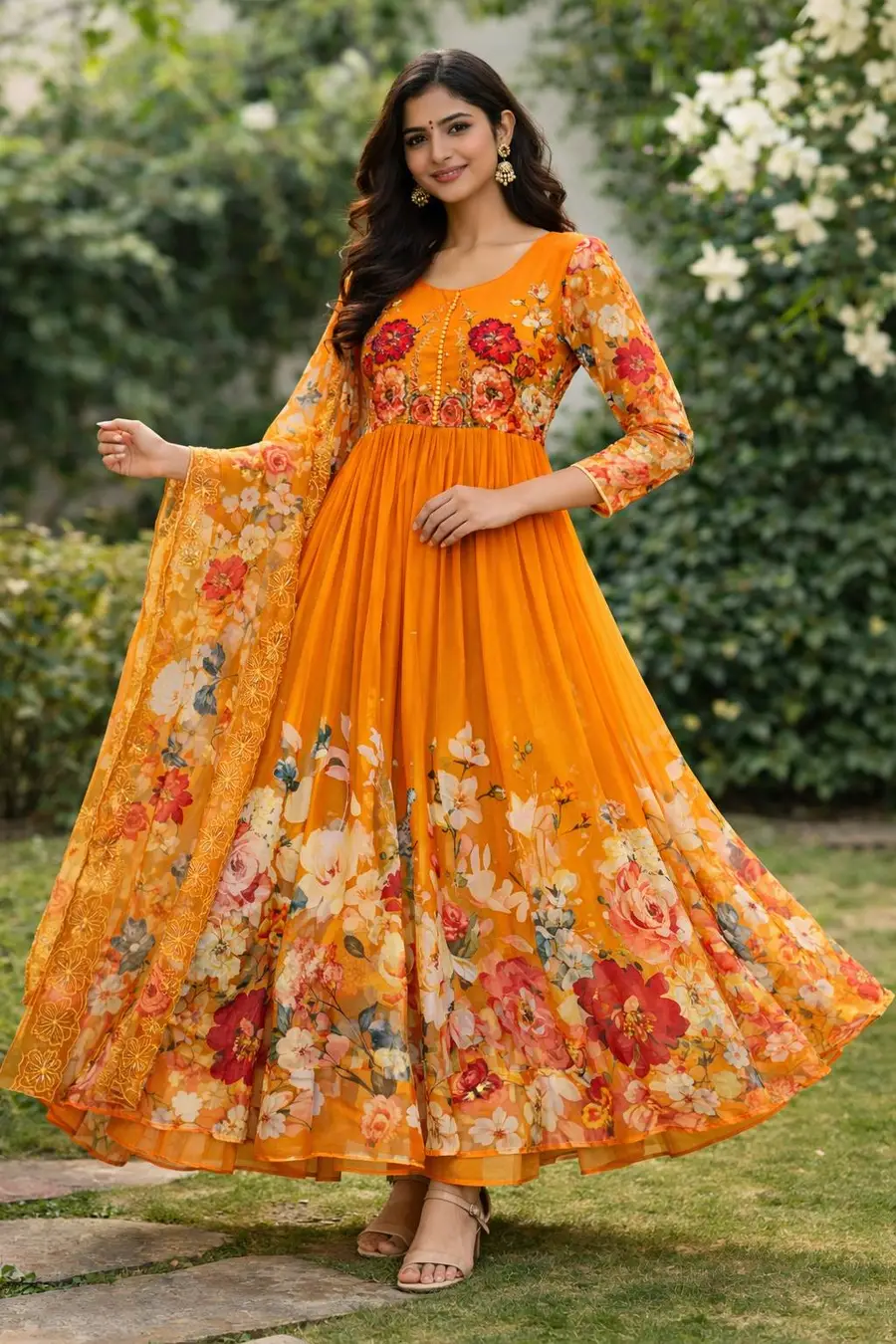 RICH LOOK GEORGETTE DIGITAL PRINT AND HANDWORK GOWN BOTTOM WITH DUPATTA FESTIVE WEAR WHOLESALE PRICE ETHNIC GARMENT (14)