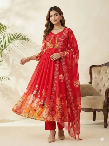 RICH LOOK GEORGETTE DIGITAL PRINT AND HANDWORK GOWN BOTTOM WITH DUPATTA RANI