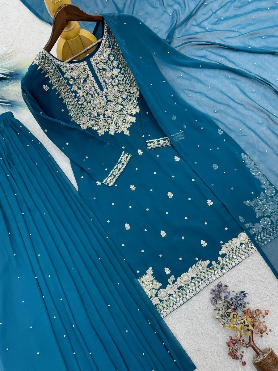 RICH LOOK GEORGETTE EMBROIDERY AND SEQUENCE WORK TOP PALAZZO WITH DUPATTA FESTIVE WEAR WHOLESALE PRICE ETHNIC GARMENT (10)