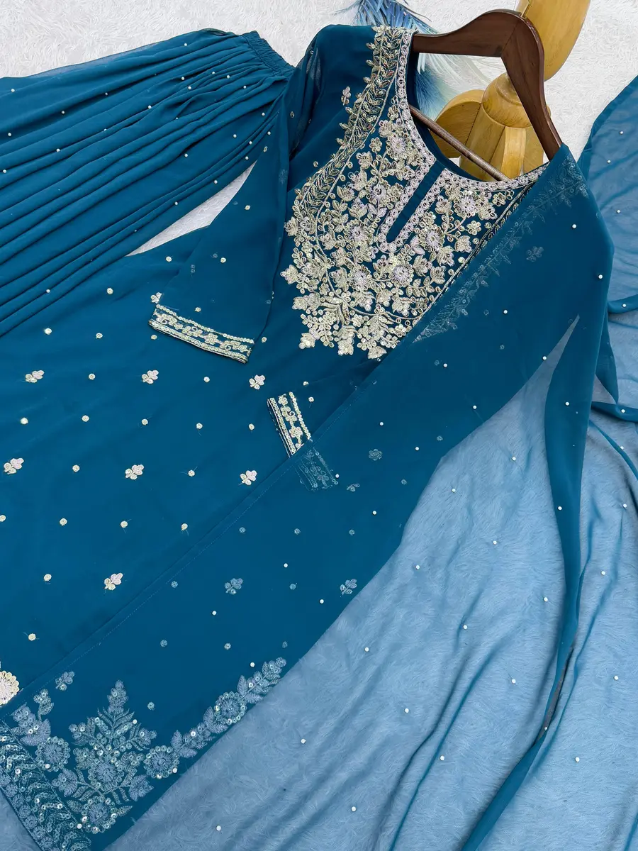 RICH LOOK GEORGETTE EMBROIDERY AND SEQUENCE WORK TOP PALAZZO WITH DUPATTA FESTIVE WEAR WHOLESALE PRICE ETHNIC GARMENT (11)