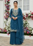 RICH LOOK GEORGETTE EMBROIDERY AND SEQUENCE WORK TOP PALAZZO WITH DUPATTA TEAL