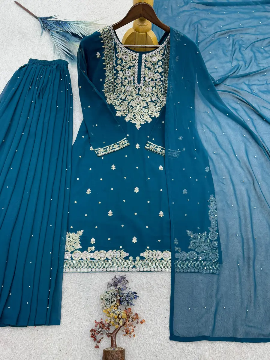 RICH LOOK GEORGETTE EMBROIDERY AND SEQUENCE WORK TOP PALAZZO WITH DUPATTA FESTIVE WEAR WHOLESALE PRICE ETHNIC GARMENT (7)