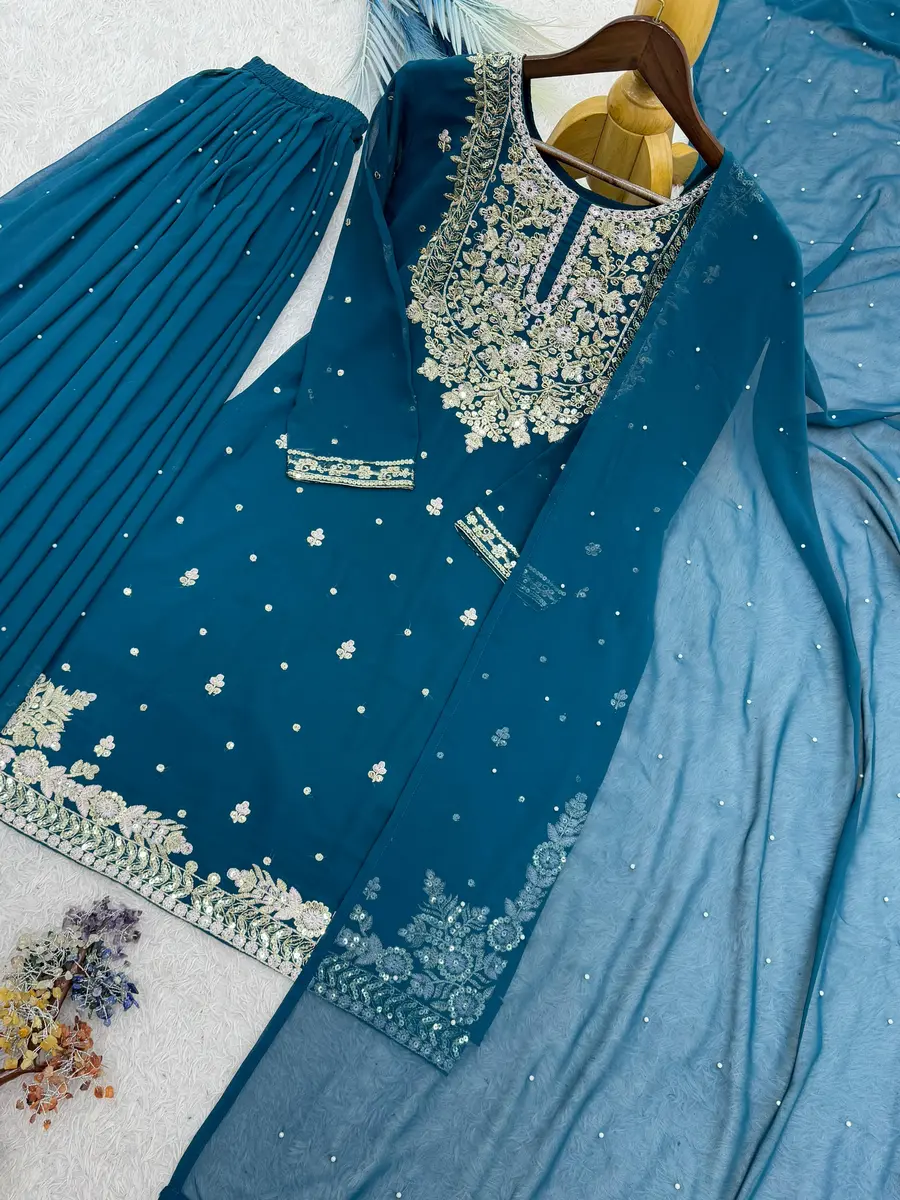 RICH LOOK GEORGETTE EMBROIDERY AND SEQUENCE WORK TOP PALAZZO WITH DUPATTA FESTIVE WEAR WHOLESALE PRICE ETHNIC GARMENT (8)