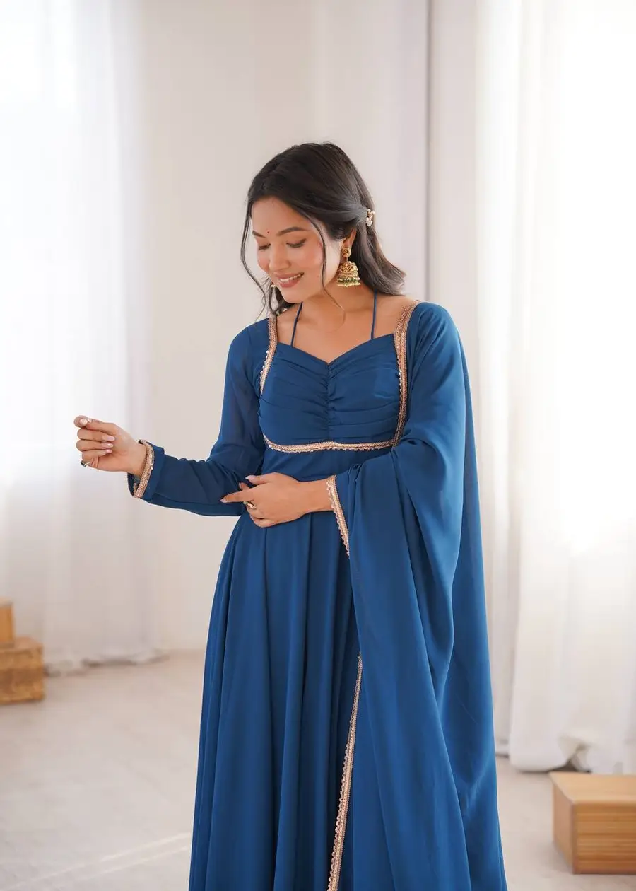 RICH LOOK GEORGETTE FANCY LACE WORK GOWN WITH DUPATTA FESTIVE WEAR WHOLESALE PRICE ETHNIC GARMENT (1)