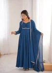 RICH LOOK GEORGETTE FANCY LACE WORK GOWN WITH DUPATTA TEAL