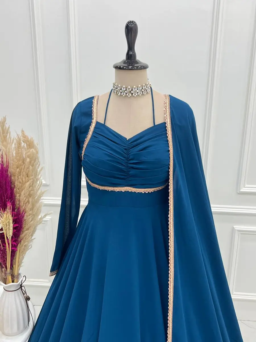 RICH LOOK GEORGETTE FANCY LACE WORK GOWN WITH DUPATTA FESTIVE WEAR WHOLESALE PRICE ETHNIC GARMENT (3)