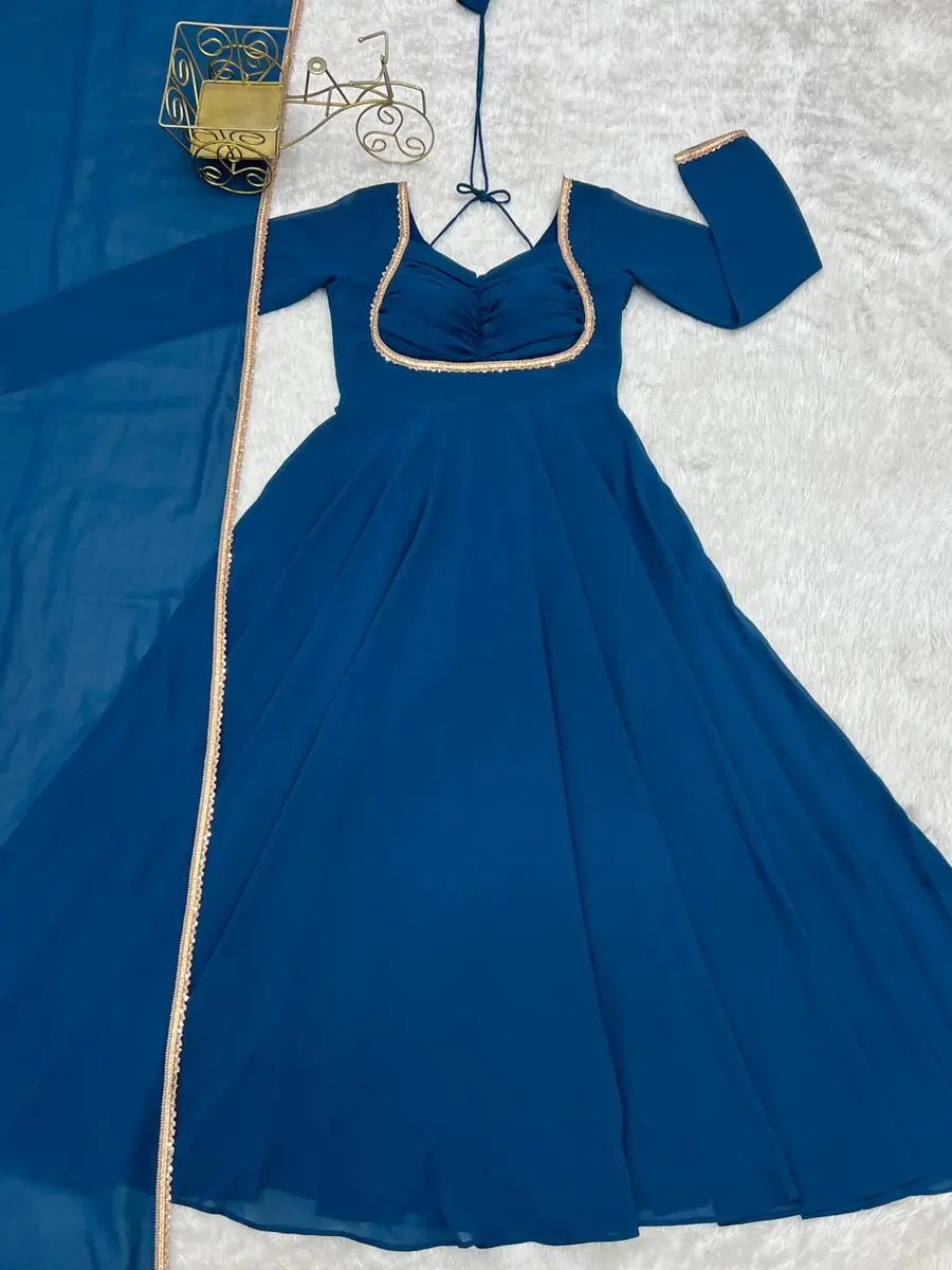 RICH LOOK GEORGETTE FANCY LACE WORK GOWN WITH DUPATTA FESTIVE WEAR WHOLESALE PRICE ETHNIC GARMENT (4)