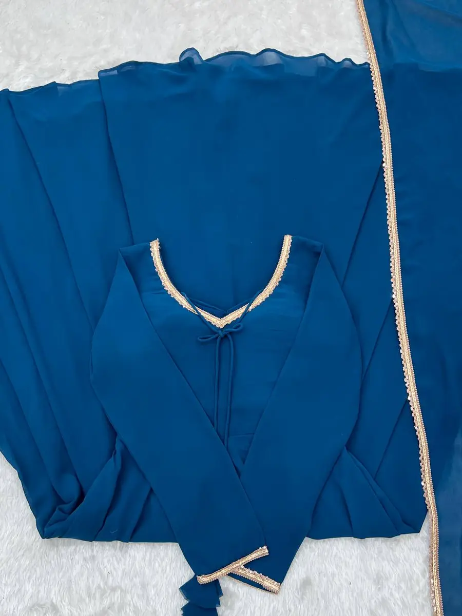 RICH LOOK GEORGETTE FANCY LACE WORK GOWN WITH DUPATTA FESTIVE WEAR WHOLESALE PRICE ETHNIC GARMENT (7)