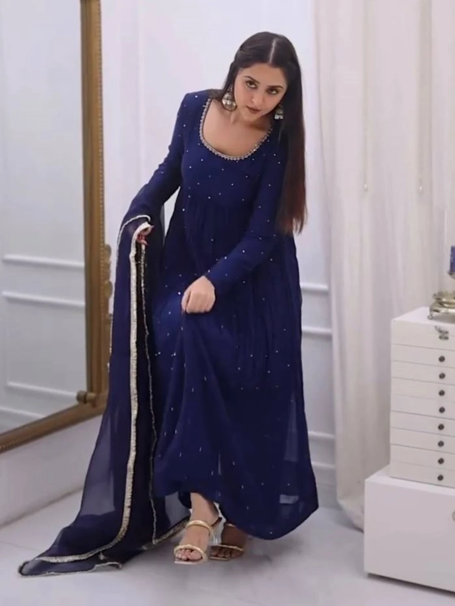 RICH LOOK GEORGETTE HANDWORK GOWN BOTTOM WITH DUPATTA PARTY WEAR WHOLESALE PRICE ETHNIC GARMENT (3)