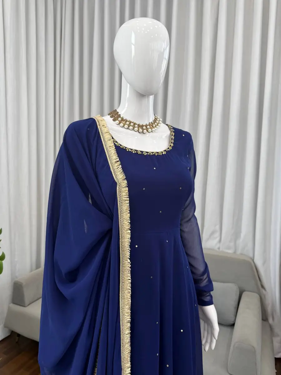 RICH LOOK GEORGETTE HANDWORK GOWN BOTTOM WITH DUPATTA PARTY WEAR WHOLESALE PRICE ETHNIC GARMENT (9)
