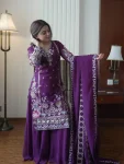 RICH LOOK GEORGETTE SEQUENCE EMBROIDERY WORK TOP PALAZZO WITH DUPATTA PURPLE