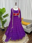 RICH LOOK GEORGETTE THREAD & SEQUENCE WORK ANARAKALI WITH KOTI ,BOTTOM AND DUPATTA PURPLE