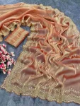 RICH LOOK GMY CHIFFON SILK SEQUENCE WORK SAREE WITH UNSTITCHED BLOUSE PEACH