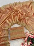 RICH LOOK GMY CHIFFON SILK SEQUENCE WORK SAREE WITH UNSTITCHED BLOUSE WEDDING WEAR WHOLESALE PRICE ETHNIC GARMENT (10)