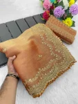RICH LOOK GMY CHIFFON SILK SEQUENCE WORK SAREE WITH UNSTITCHED BLOUSE WEDDING WEAR WHOLESALE PRICE ETHNIC GARMENT (10)