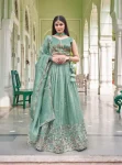RICH LOOK GOLD CRUSH THREAD EMBROIDERY WITH SEQUENCE WORK LEHENGA UNSTITCHED CHOLI WITH DUPATTA MINT