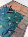 RICH LOOK KANJIVARAM SILK COPPER ZARI JAAL WEAVING WORK SAREE WITH UNSTITCHED BLOUSE GREEN