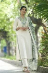 RICH LOOK KHADI COTTON EMBROIDERY WORK TOP BOTTOM WITH DUPATTA WHITE