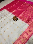 RICH LOOK LICHI SILK ZARI WEAVING WORK SAREE WITH UNSTITCHED BLOUSE FESTIVE WEAR WHOLESALE PRICE ETHNIC GARMENT (5)