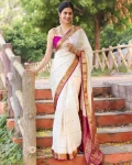 RICH LOOK LICHI SILK ZARI WEAVING WORK SAREE WITH UNSTITCHED BLOUSE WHITE AND PINK