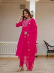 RICH LOOK MANGO SILK EMBROIDERY SEQUENCE WITH HAND WORK TOP BOTTOM WITH DUPATTA PINK
