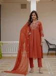 RICH LOOK MANGO SILK EMBROIDERY SEQUENCE WITH HAND WORK TOP BOTTOM WITH DUPATTA ORANGE