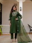 RICH LOOK MANGO SILK EMBROIDERY SEQUENCE WITH HAND WORK TOP BOTTOM WITH DUPATTA GREEN