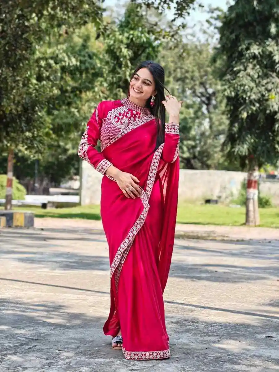 RICH LOOK RANGOLI SILK EMBROIDERY SEQUENCE WORK READY TO WEAR SAREE WITH STITCHED BLOUSE PARTY WEAR WHOLESALE PRICE ETHNIC GARMENT (2)