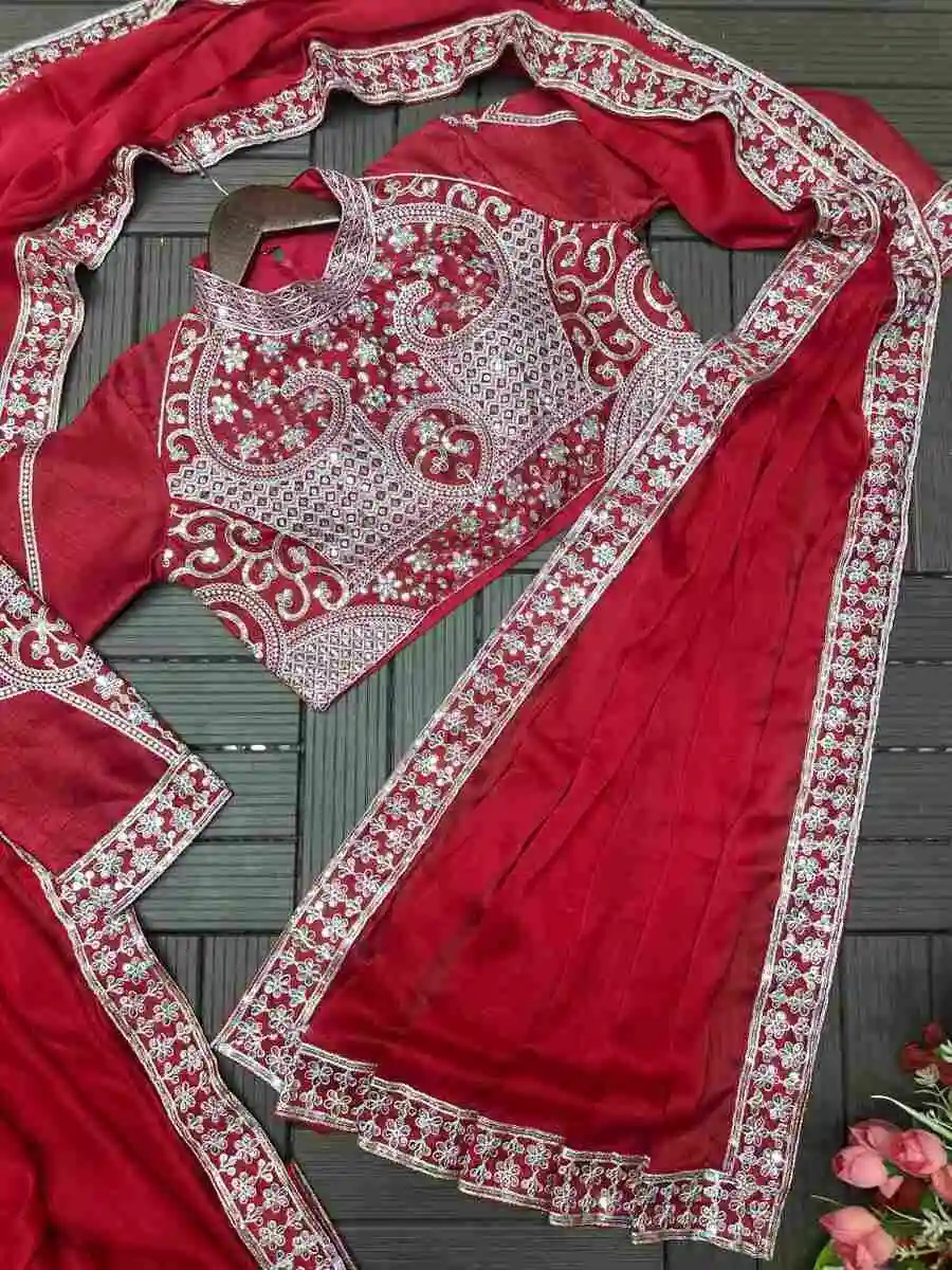 RICH LOOK RANGOLI SILK EMBROIDERY SEQUENCE WORK READY TO WEAR SAREE WITH STITCHED BLOUSE PARTY WEAR WHOLESALE PRICE ETHNIC GARMENT (9)