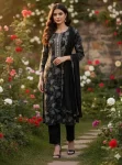 RICH LOOK RAYON SLUB DIGITAL PRINTED TOP BOTTOM WITH DUPATTA BLACK