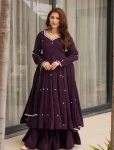 RICH LOOK ROMAN SILK EMBROIDERY WORK GOWN BOTTOM WITH DUPATTA PURPLE